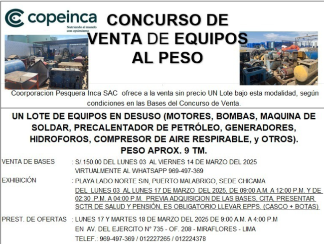 AVISO DE CONCURSO DE VENTA AL PESO. COPEINCA